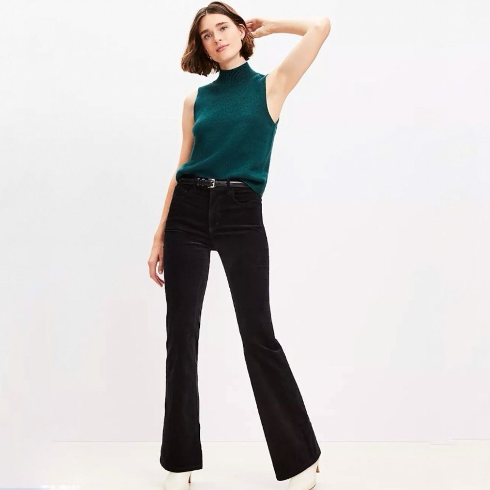 Ann Taylor Black Velvet Wide Leg Jeans Women’s High Rise Soft Stretch Pants